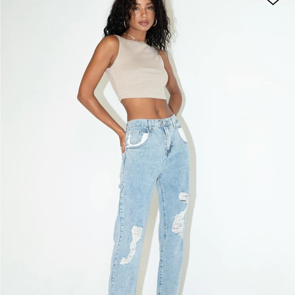 Princess Polly Beige Tan High Neck Darlington crop top ribbed slim fit tank top - Picture 7 of 7